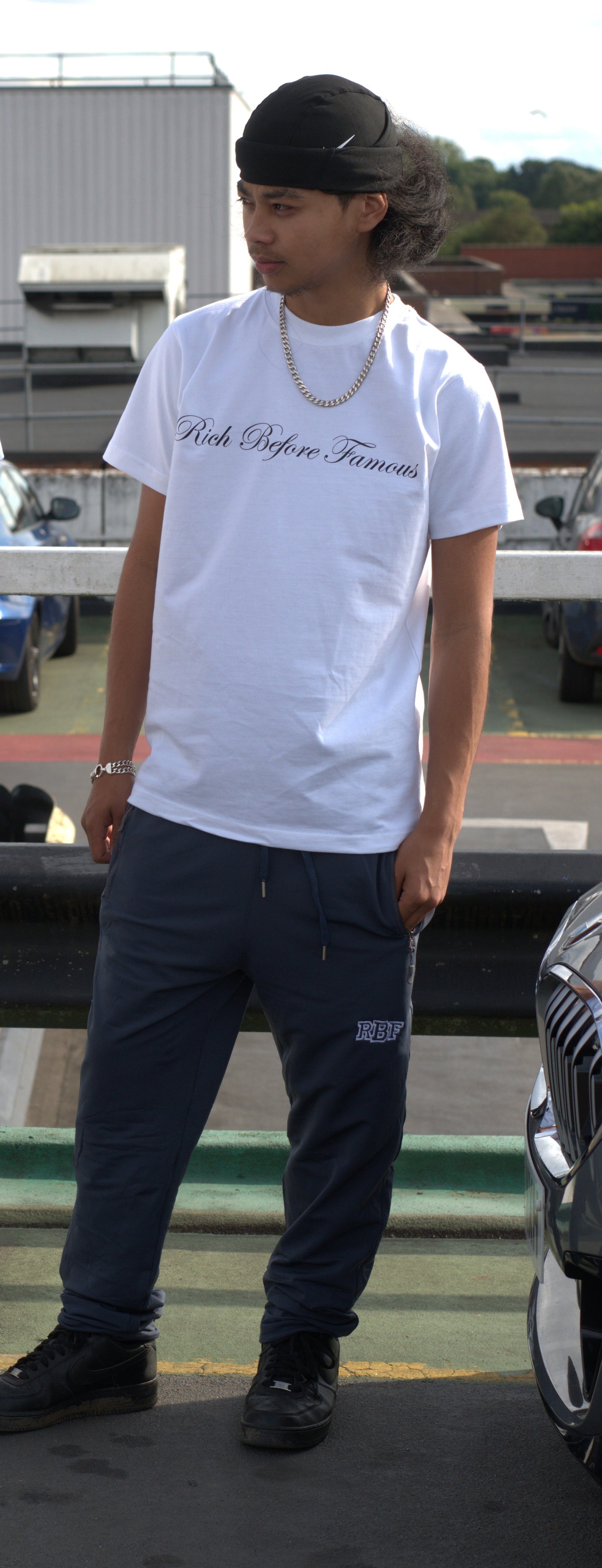 Rich Before Famous italic print organic cotton white TShirt